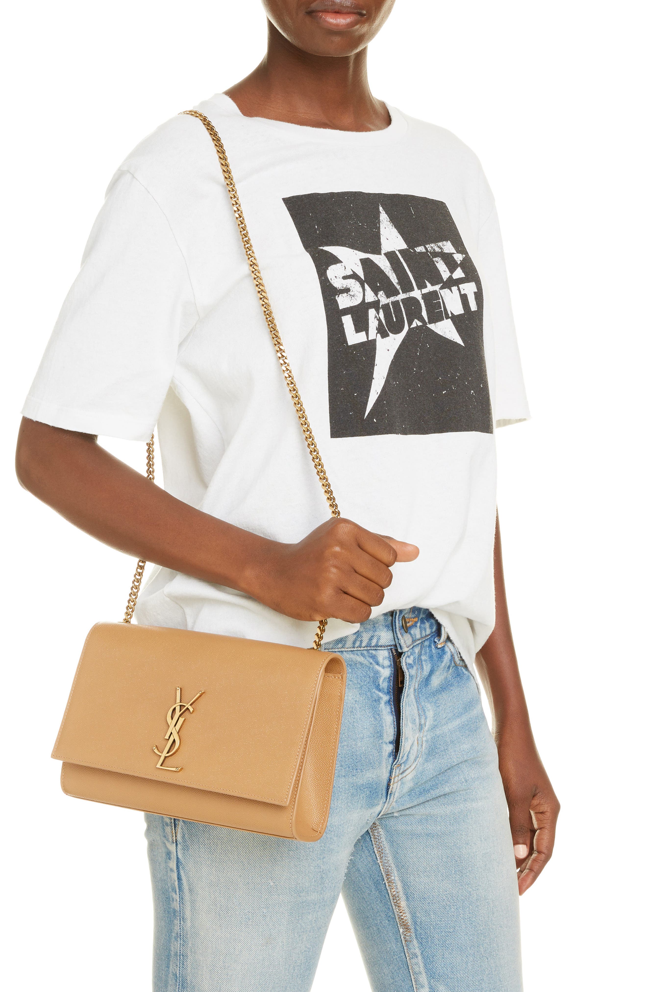 Saint Laurent Medium Kate Pebbled Calfskin Shoulder Bag, Alternate, color, 