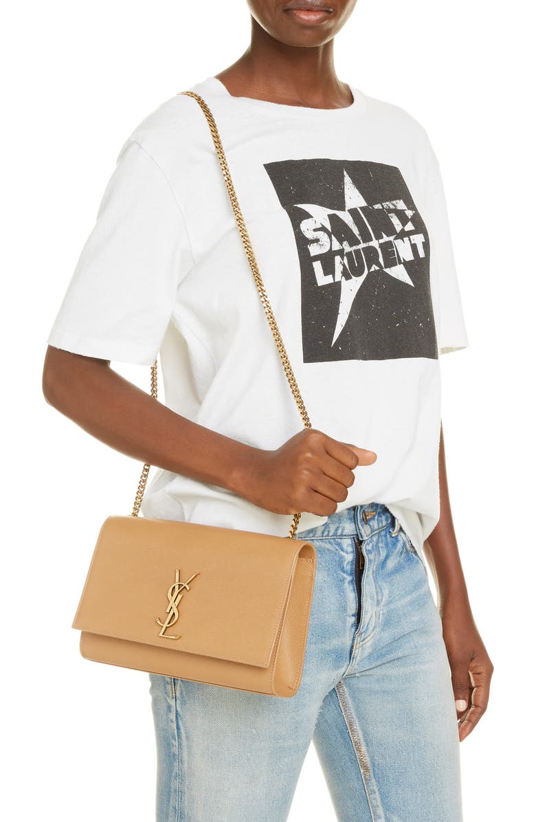 Saint Laurent Medium Kate Pebbled Calfskin Shoulder Bag, Alternate, color,