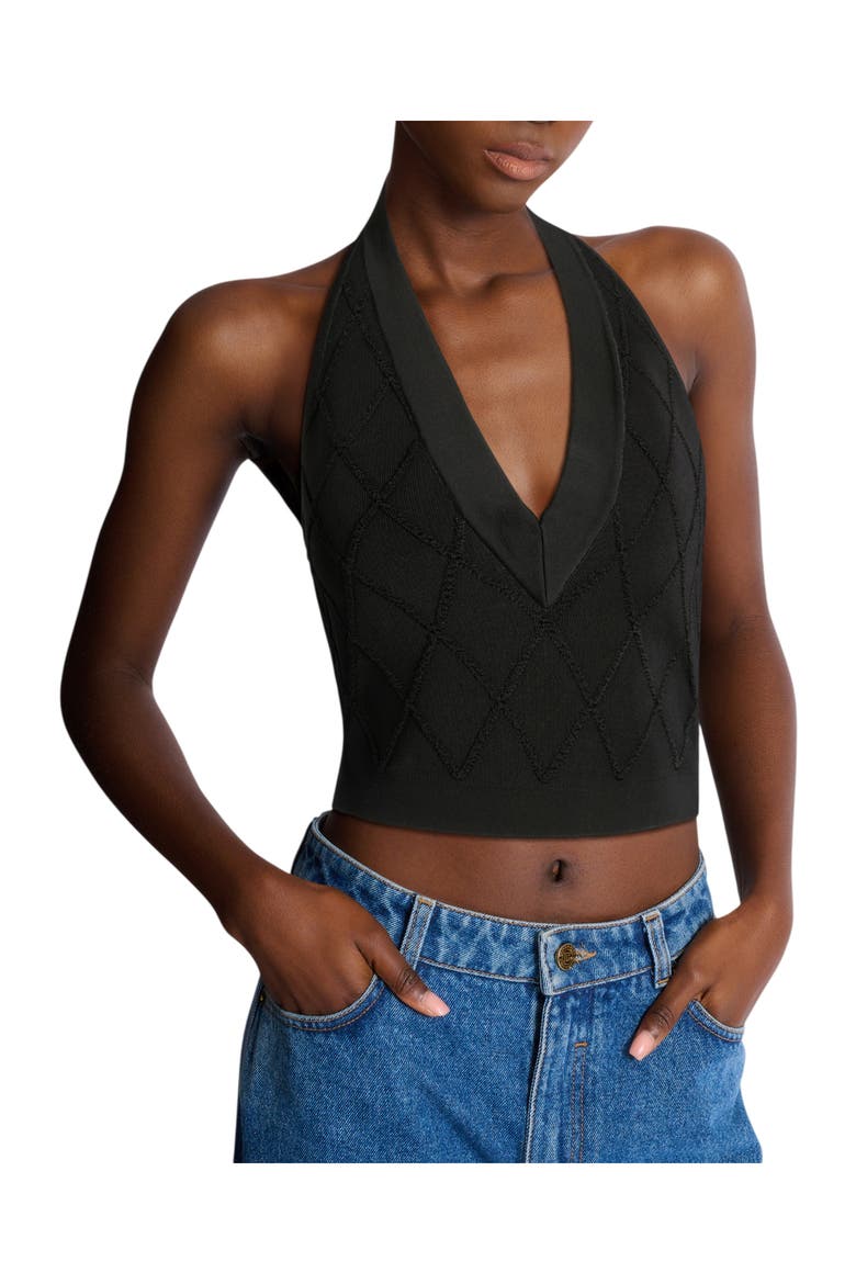 Quilted knit halterneck top, Alternate, color, black