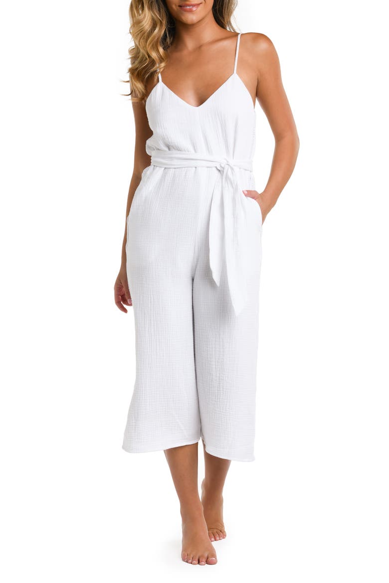 Seaside V-Neck Cover-Up Jumpsuit, Main, color, WHITE