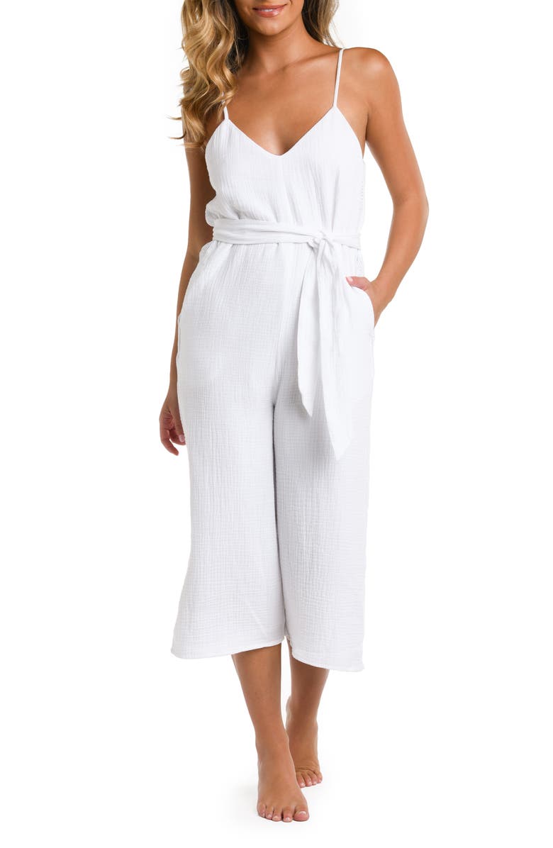 La Blanca Seaside V-Neck Cover-Up Jumpsuit, Main, color, White