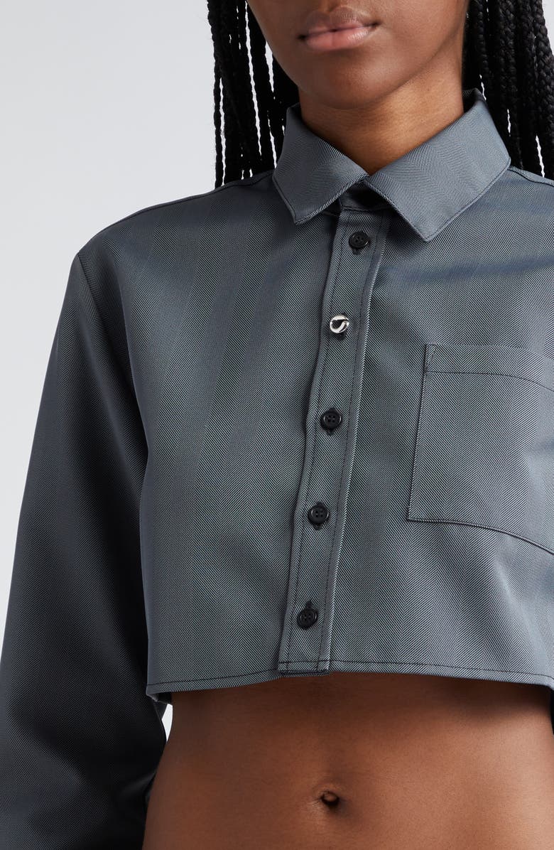 Coperni Boxy Herringbone Crop Button-Up Shirt, Alternate, color, 