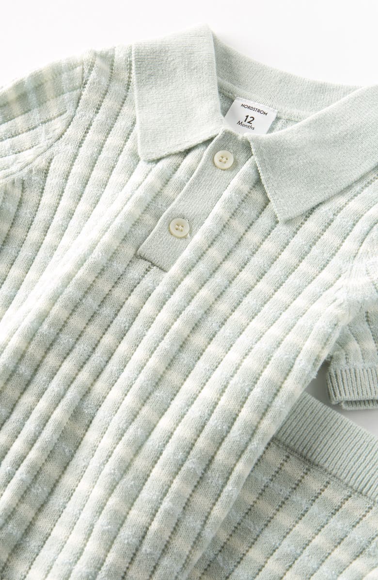 Nordstrom Stripe Pointelle Polo Sweater & Shorts Set, Alternate, color, Green Hush Multi Stripe