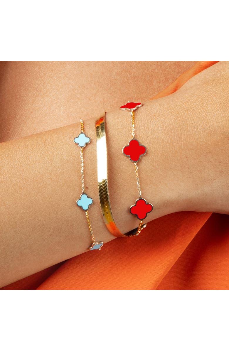 The Lovery Fine Jewelry Small Coral Clover Bracelet, Alternate, color, Coral