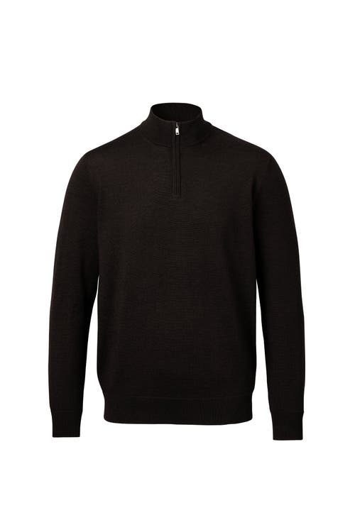Charles Tyrwhitt Merino Zip Neck Long Sleeve Sweater In Brown