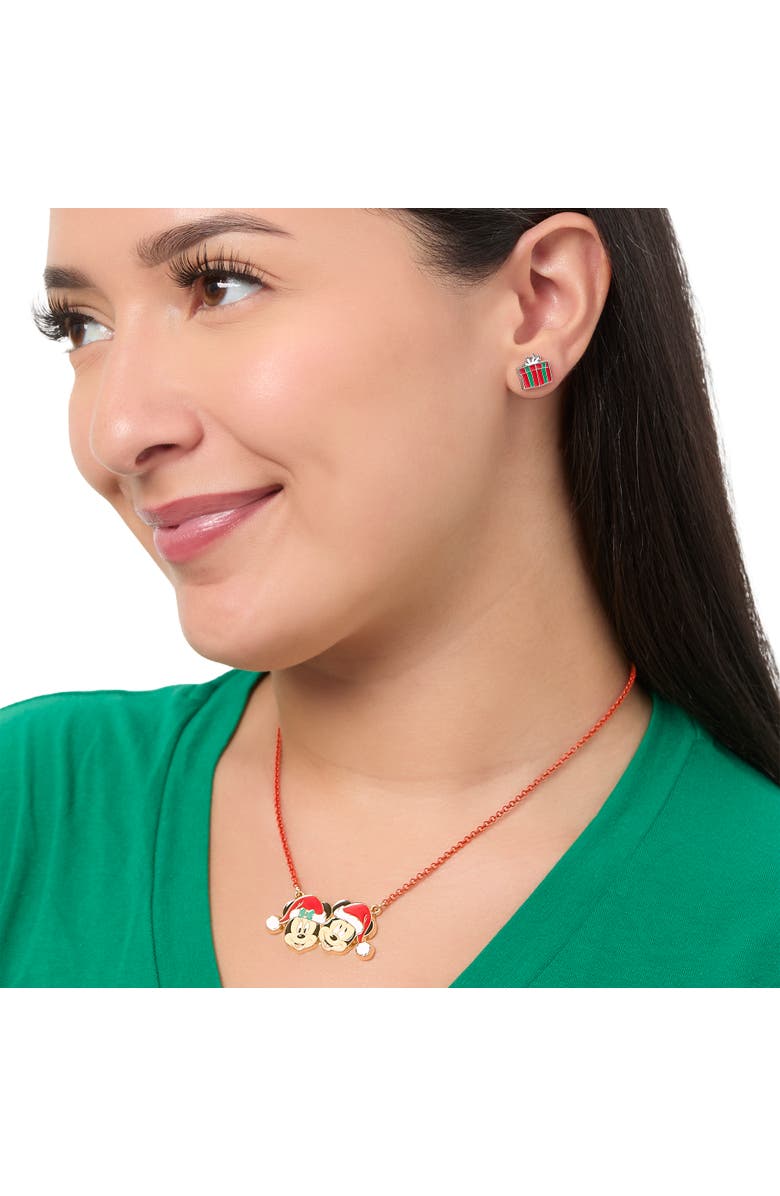 Disney Mickey and Minnie Mouse Holiday Stud Earring Set, Mickey Santa, Peppermint Minnie and Gift Box, Alternate, color, Red, Green