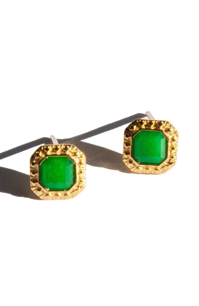 seree Park Green jade square stud earrings, Alternate, color, Bright Green