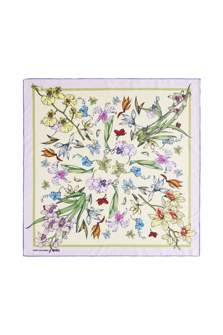 X NYBG "Orchid Symphony" Silk Bandana Scarf, Main, color, Beige