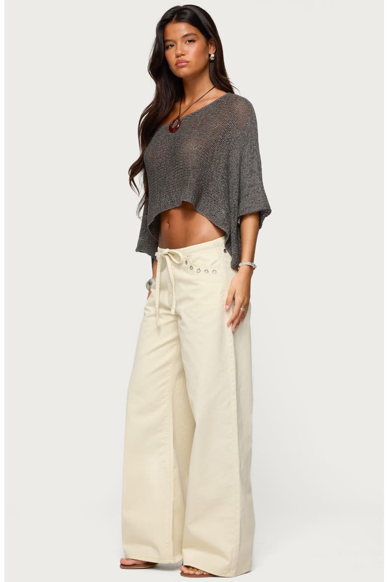 Grommet Drawstring Low Rise Wide Leg Jeans, Alternate, color, BEIGE