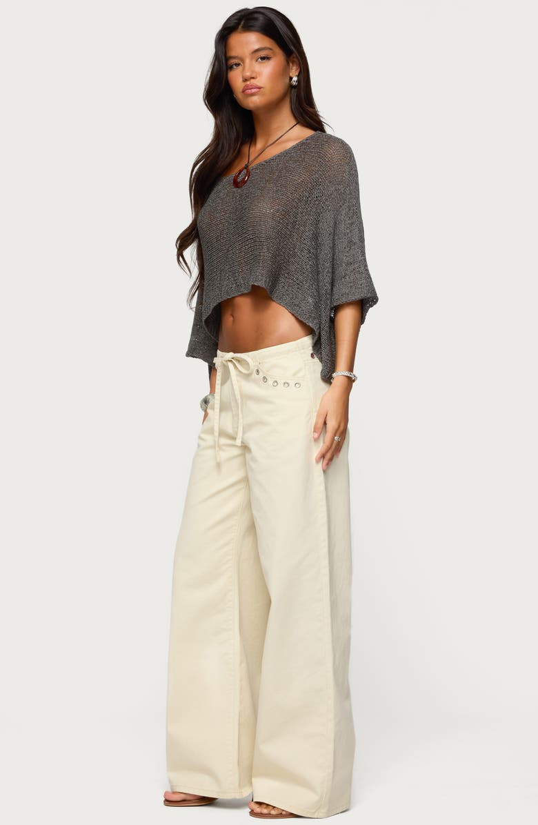EDIKTED Grommet Drawstring Low Rise Wide Leg Jeans, Alternate, color, Beige
