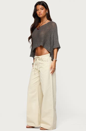Grommet Drawstring Low Rise Wide Leg Jeans