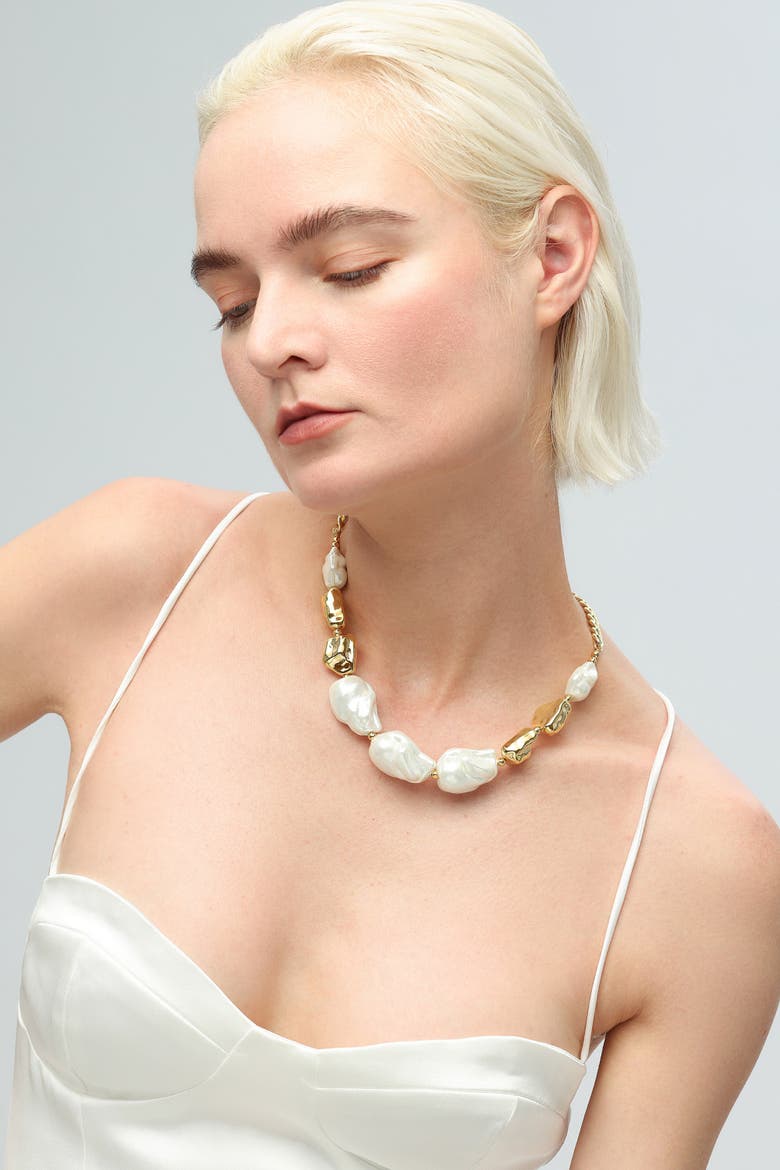 Baroque Pearl Statement Necklace, Alternate, color, Gold