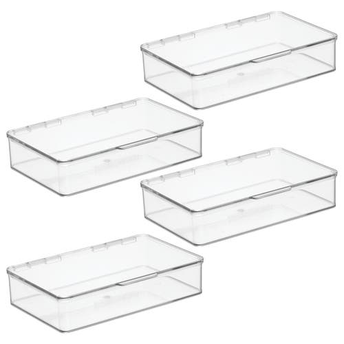 Mdesign Plastic Bath Stacking Storage Organizer Box, Hinged Lid, 4 Pack In Transparent