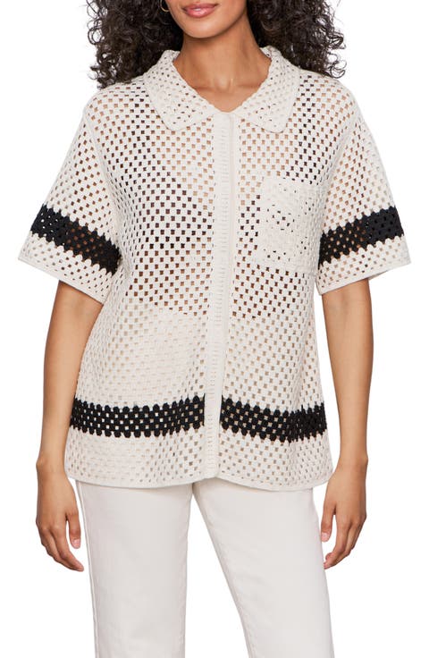 Crochet Stitch Cotton Resort Shirt