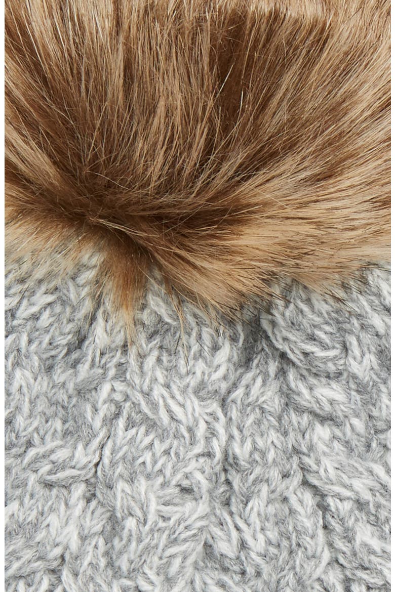 Cable Knit Beanie with Faux Fur Pom, Alternate, color, GREY
