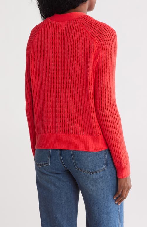 Caslon ® Cotton Blend Pointelle Cardigan In Red Bittersweet