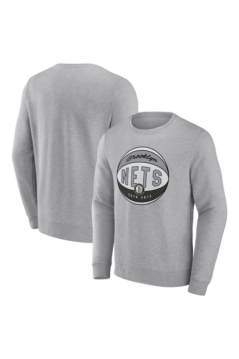 Men's Fanatics Branded Heathered Gray Brooklyn Nets True Classics Vint Pullover Sweatshirt, Main, color, Heather Gray