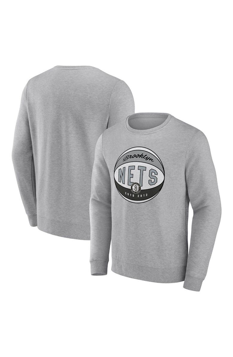 FANATICS Men's Fanatics Branded Heathered Gray Brooklyn Nets True Classics Vint Pullover Sweatshirt, Main, color, Heather Gray