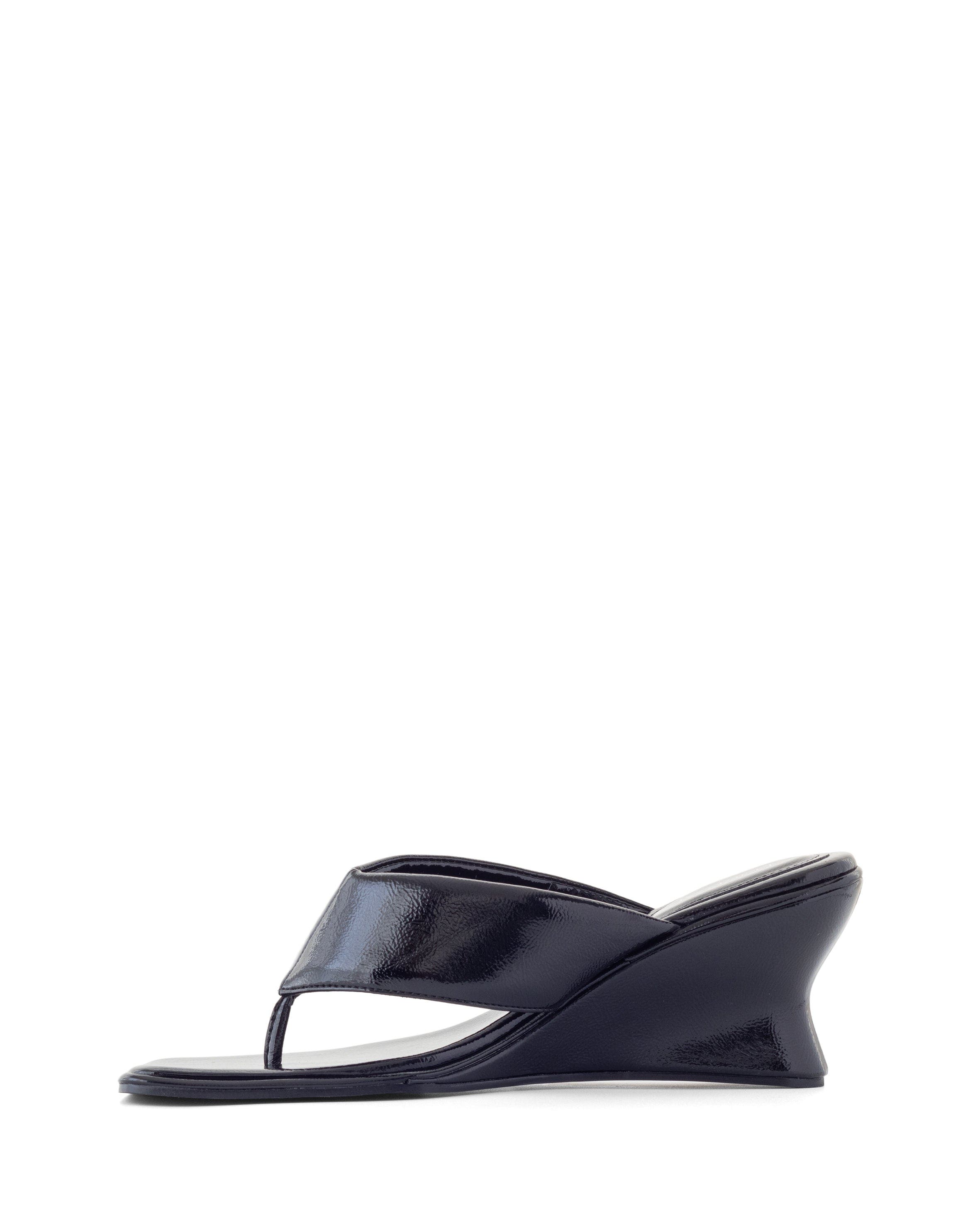 LENNOX Square Toe Wedge Thong Heel, Alternate, color, BLACK CRINKLED PATENT PU