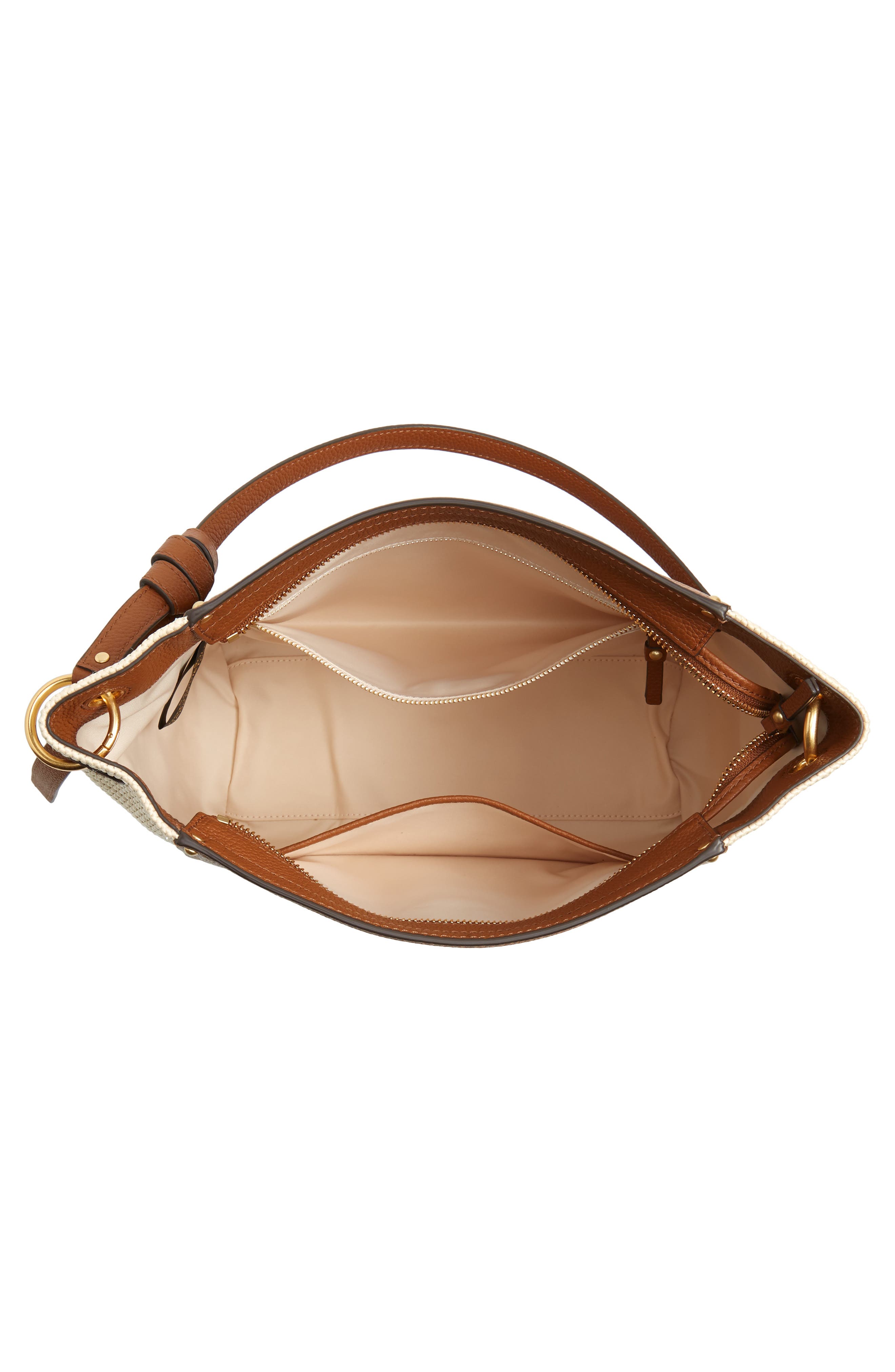 Tory Burch Everly Leather & Straw Hobo, Alternate, color, 