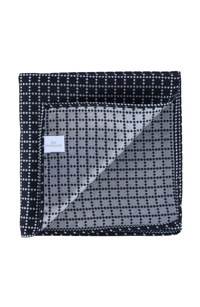 Trafalgar Rowan Geometric Pattern 12x12 Silk Pocket Square, Alternate, color, Black