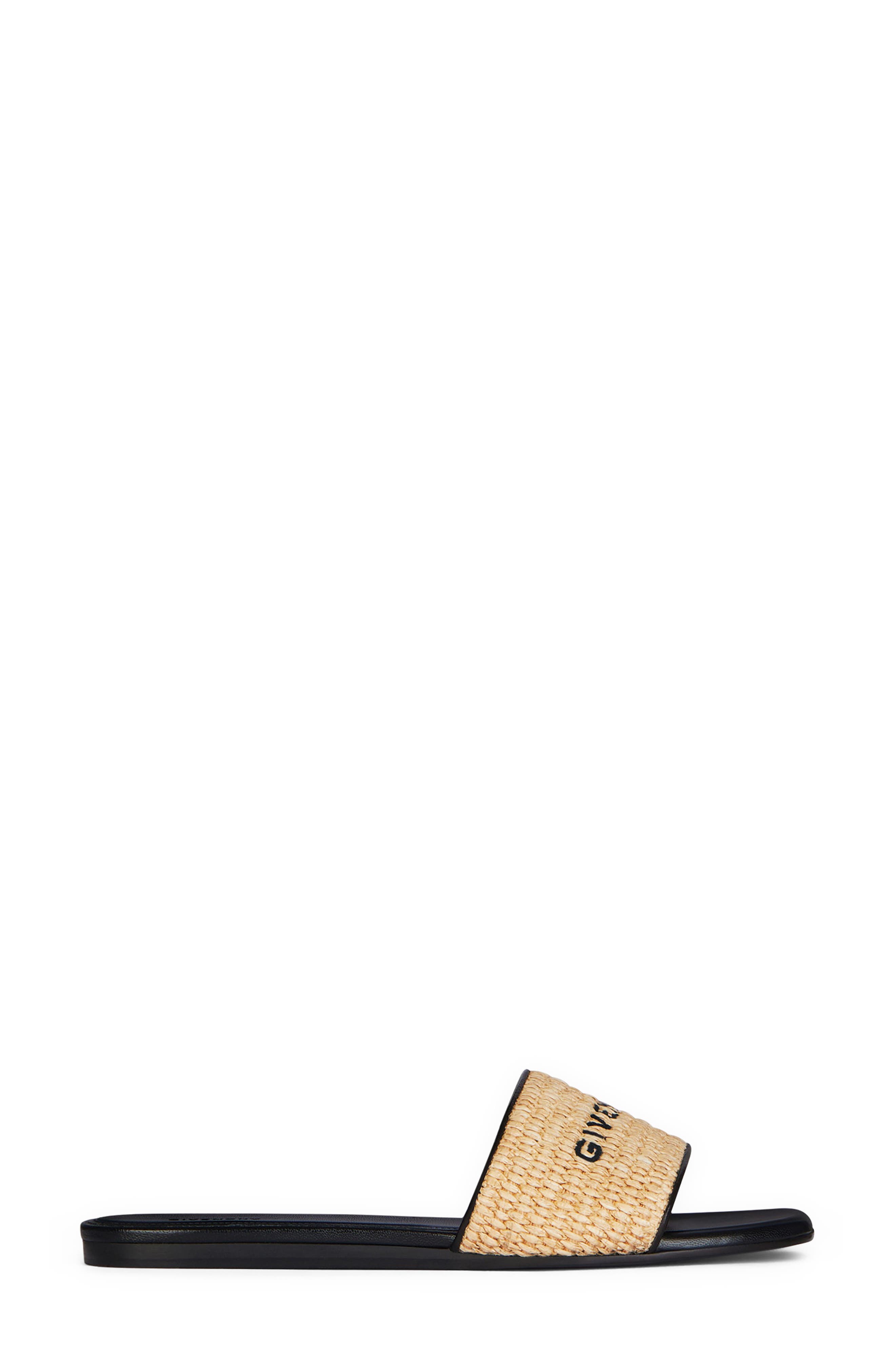Logo Raffia Flat Slide Sandal, Main, color, BEIGE/ BLACK