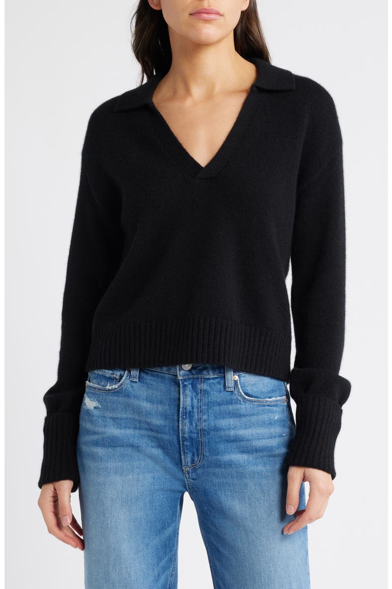 Maxie Cashmere Polo Sweater, Main, color, BLACK