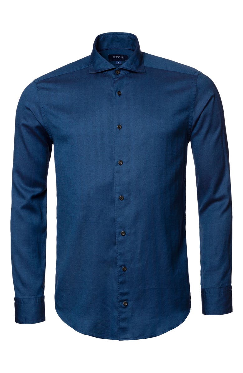 Eton Slim Fit Herringbone Cotton & Lyocell Flannel Dress Shirt, Alternate, color,