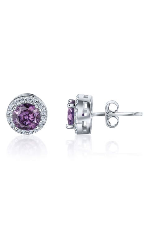 Sterling Silver Brilliant Cubic Zirconia Halo Round Stud Earrings