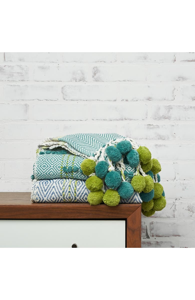 carol & frank Highland Geometric Pom-Pom 50" x 60" Throw Blanket, Alternate, color, Blue