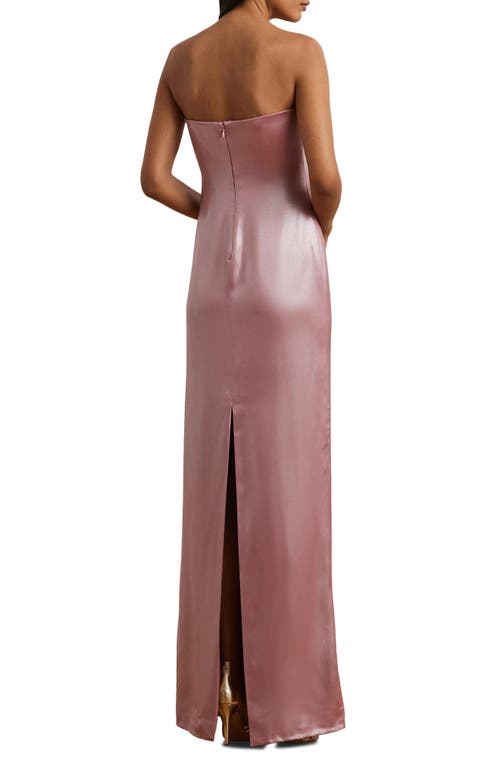 Ralph Lauren Lauren Foil Strapless Charmeuse Gown In Rose Mauve W/silver Foil