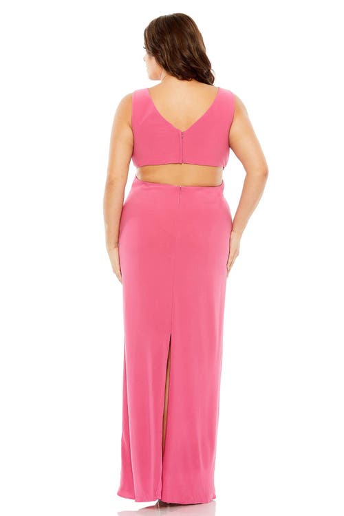 Mac Duggal Jersey V-neckline Cutout Gown In Hot Pink