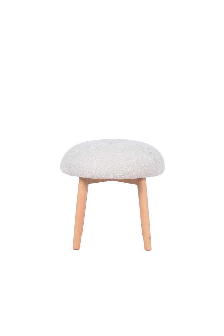 Tufted Fabric Upholstered Stool with Beech Wood Legs, Main, color, Cream