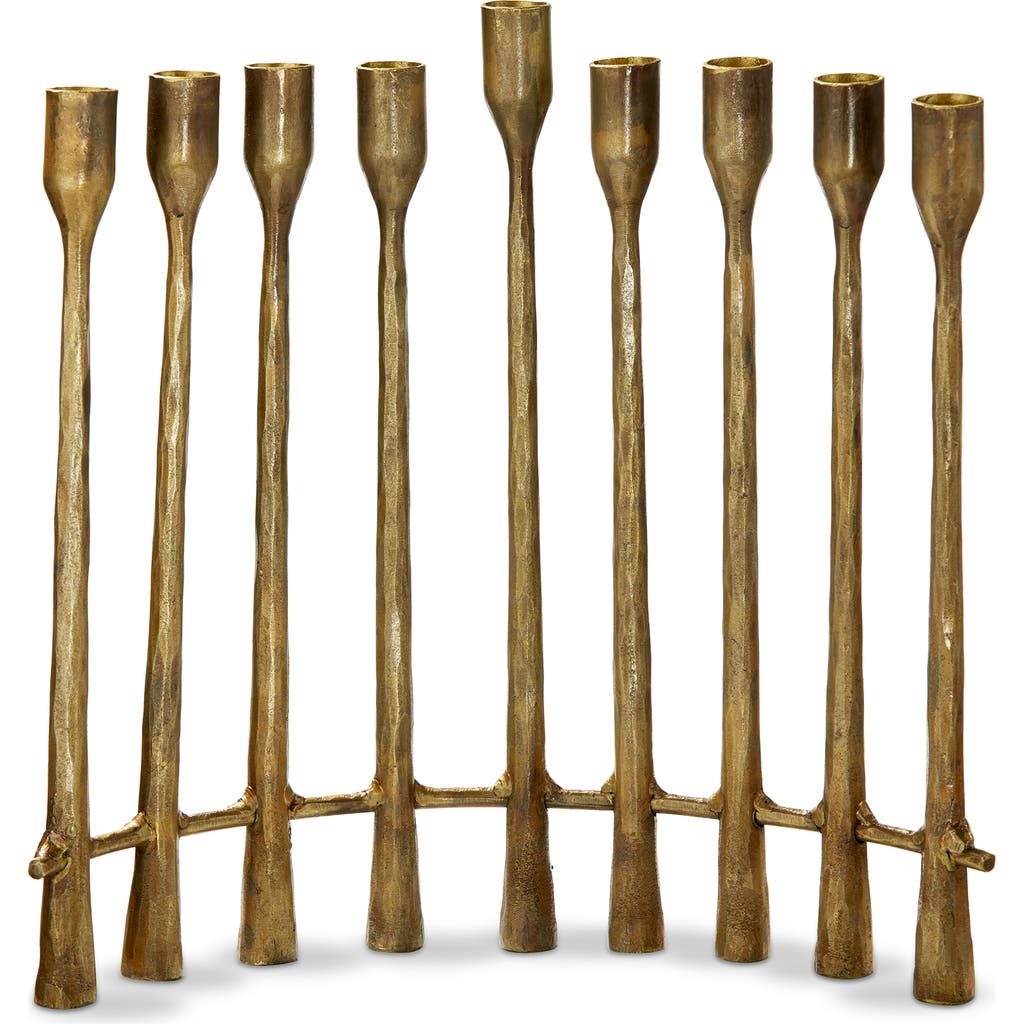 Tag Curved Antique Brass Gold Menorah Candle Holder For Tapers In Gold