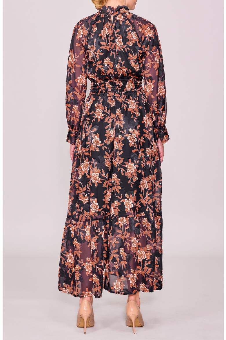 Twist Neck Long Sleeve Maxi Dress, Alternate, color, BLACK RUST MULTI