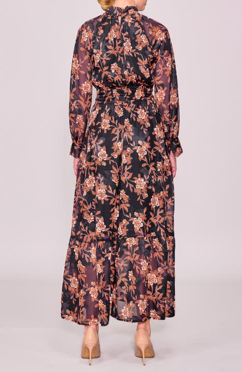 Melloday Twist Neck Long Sleeve Maxi Dress In Multi