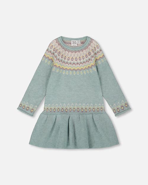 Deux Par Deux Jacquard Sweater Dress With Ribbed Skirt In Multi
