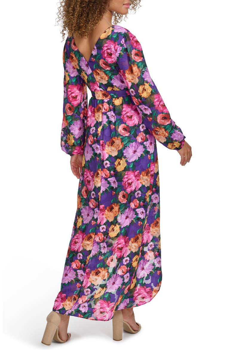 Long Sleeve Wrap Style Midi Dress, Alternate, color, PURPLE MULTI