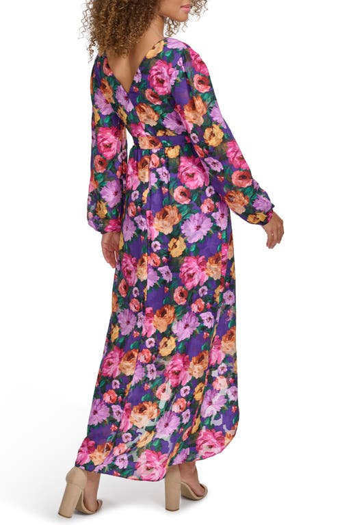 Siena Long Sleeve Wrap Style Midi Dress In Purple