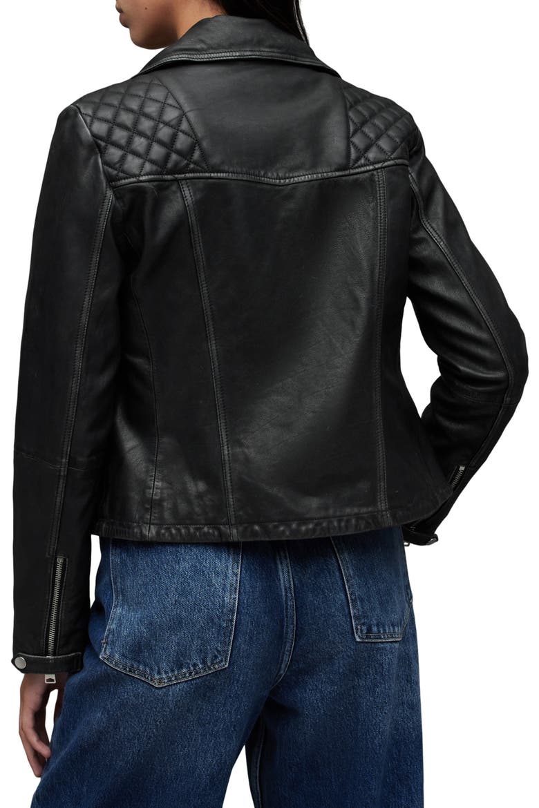 Cargo Distressed Leather Biker Jacket, Alternate, color, BLACK/ GREY