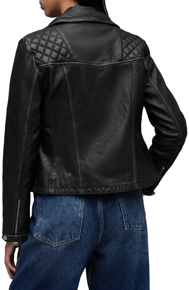AllSaints Cargo Distressed Leather Biker Jacket, Alternate, color,