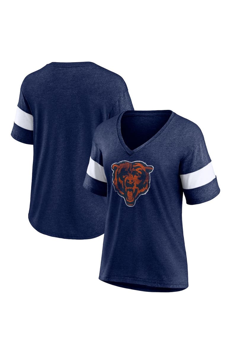 FANATICS Women's Fanatics Branded Heathered Navy/White Chicago Bears Distressed Team Tri-Blend V-Neck T-Shirt, Main, color, 
