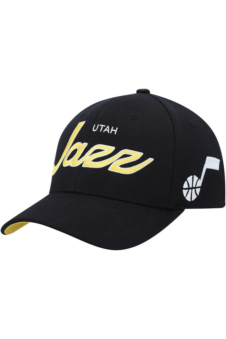 Men's Mitchell & Ness Black Utah Jazz MVP Team Script 2.0 Stretch Snapback Hat, Main, color, Black