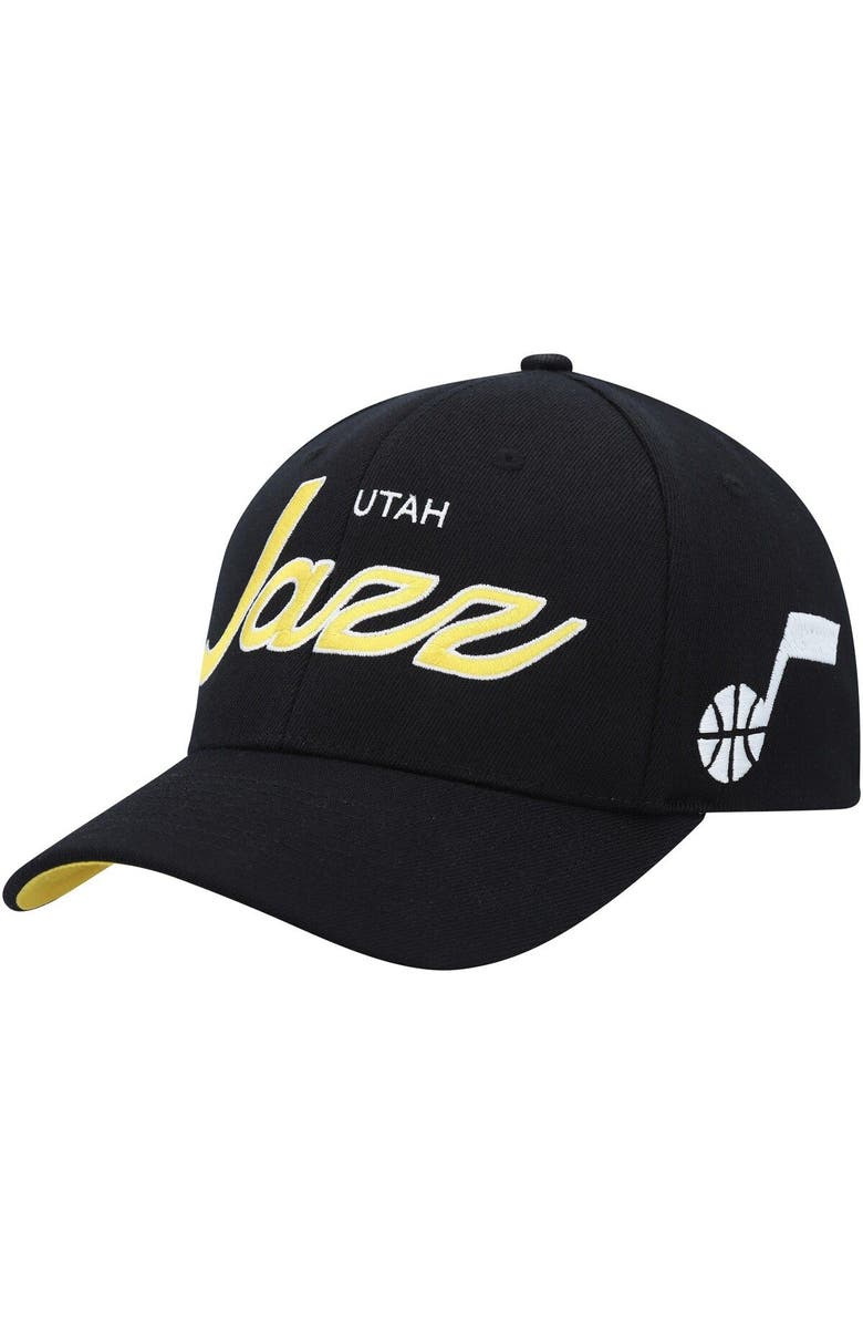 Mitchell & Ness Men's Mitchell & Ness Black Utah Jazz MVP Team Script 2.0 Stretch Snapback Hat, Main, color, Black