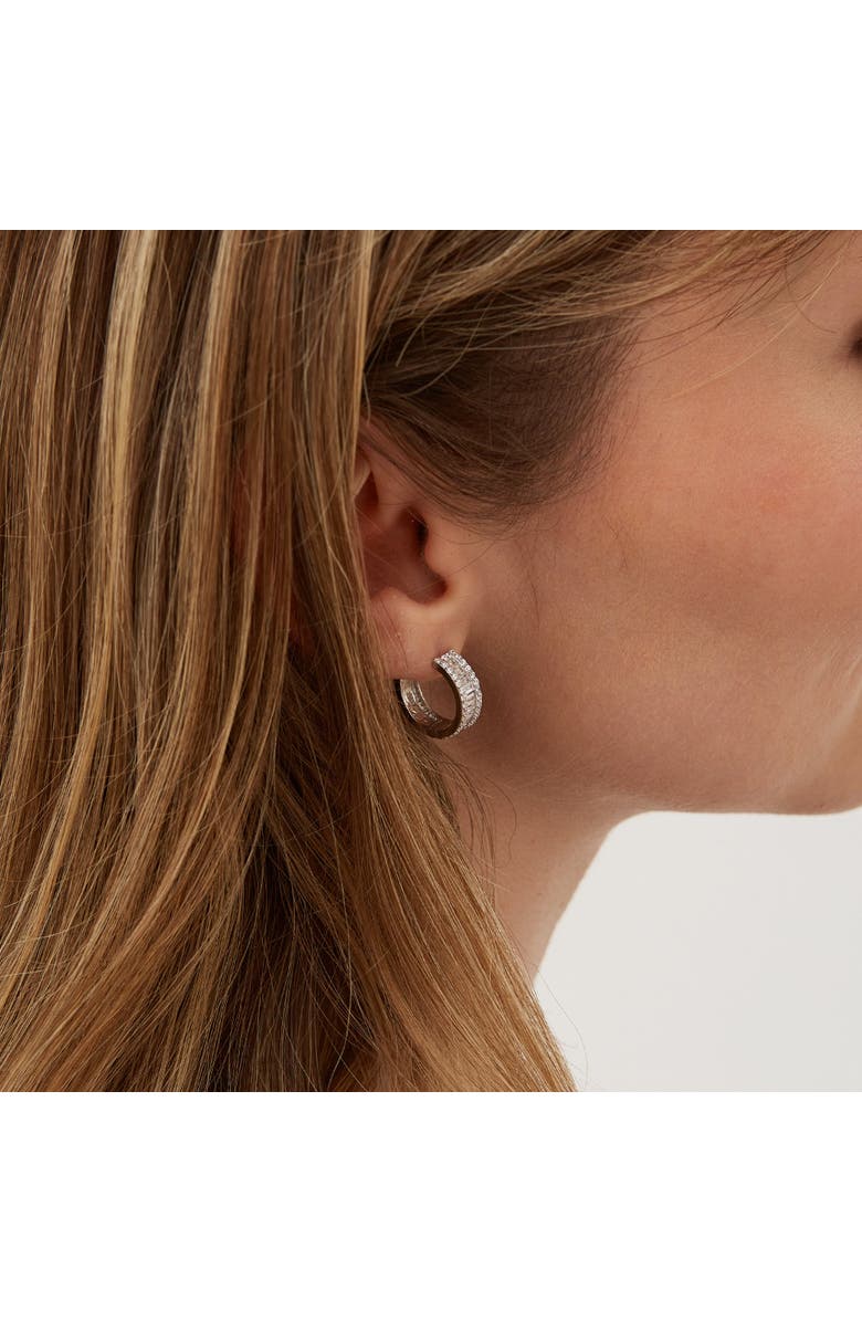 Spero London Baguette Cubic Zirconia Sterling Silver Pave Hoop Earrings, Alternate, color, Silver