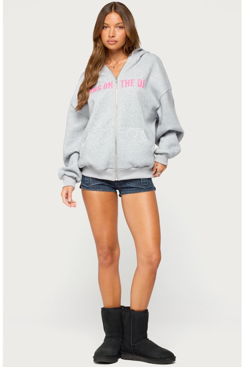 DJ Lover Graphic Full Zip Oversized Hoodie, Alternate, color, GRAY-MELANGE
