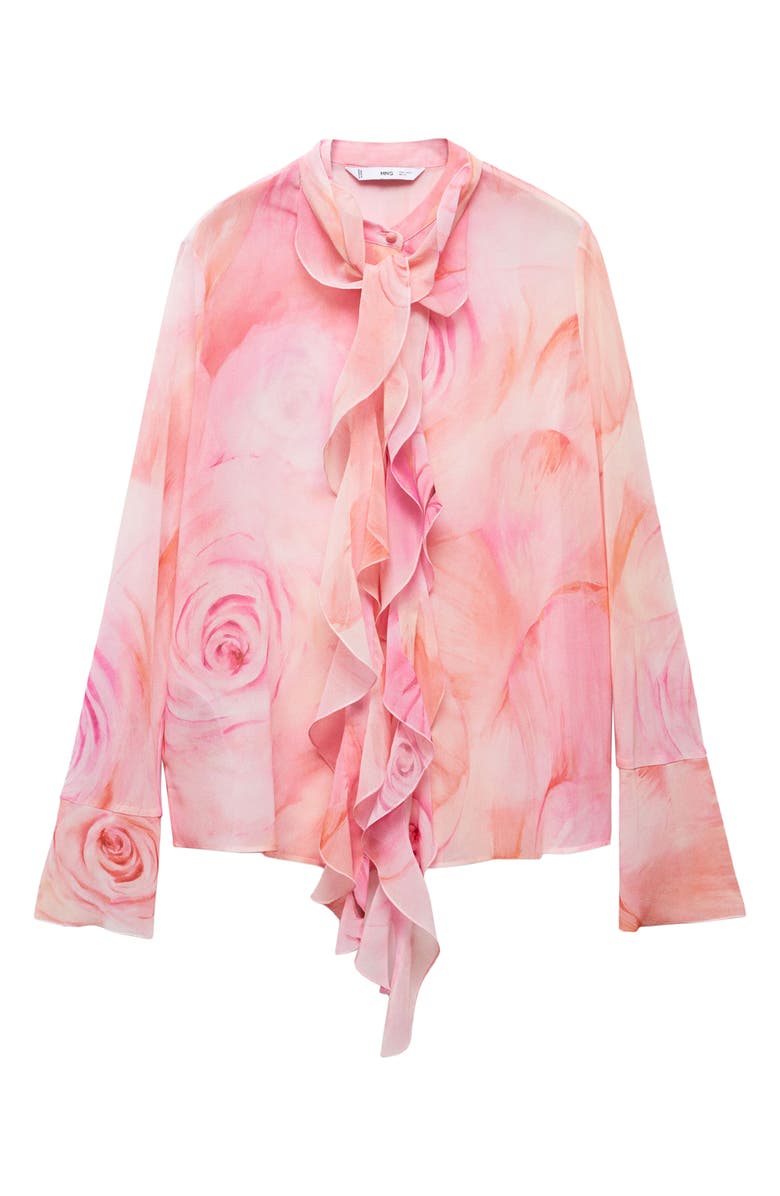 MANGO Floral Ruffle Tie Neck Button-Up Top, Alternate, color,