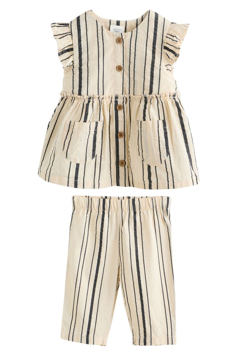 Kids' Mono Stripe Peplum Top & Pants Set, Main, color, IVORY MULTI