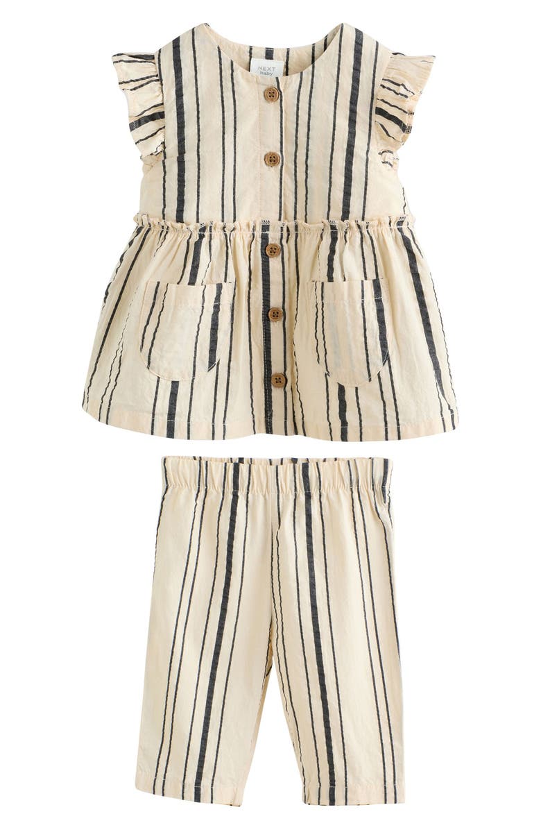 NEXT Kids' Mono Stripe Peplum Top & Pants Set, Main, color, Ivory Multi