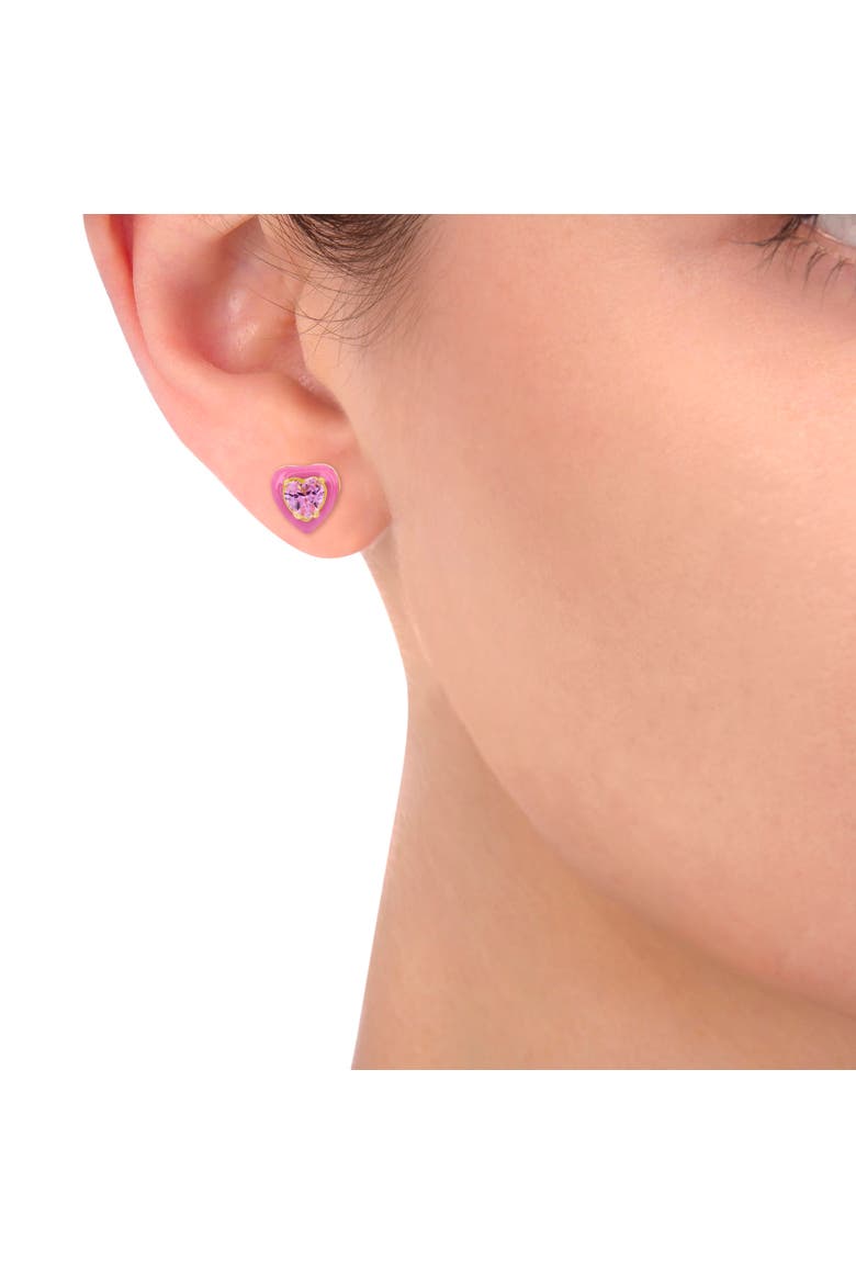 Gold-Tone Pink Heart Earrings, Alternate, color, 700
